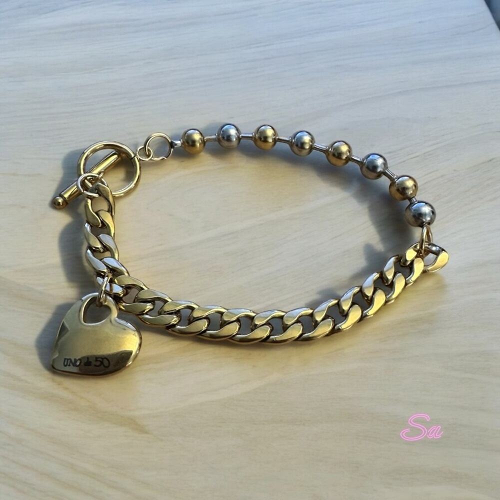 Gold and Silver Heart Charm 7”Bracelet will not fade - Picture 2 of 5